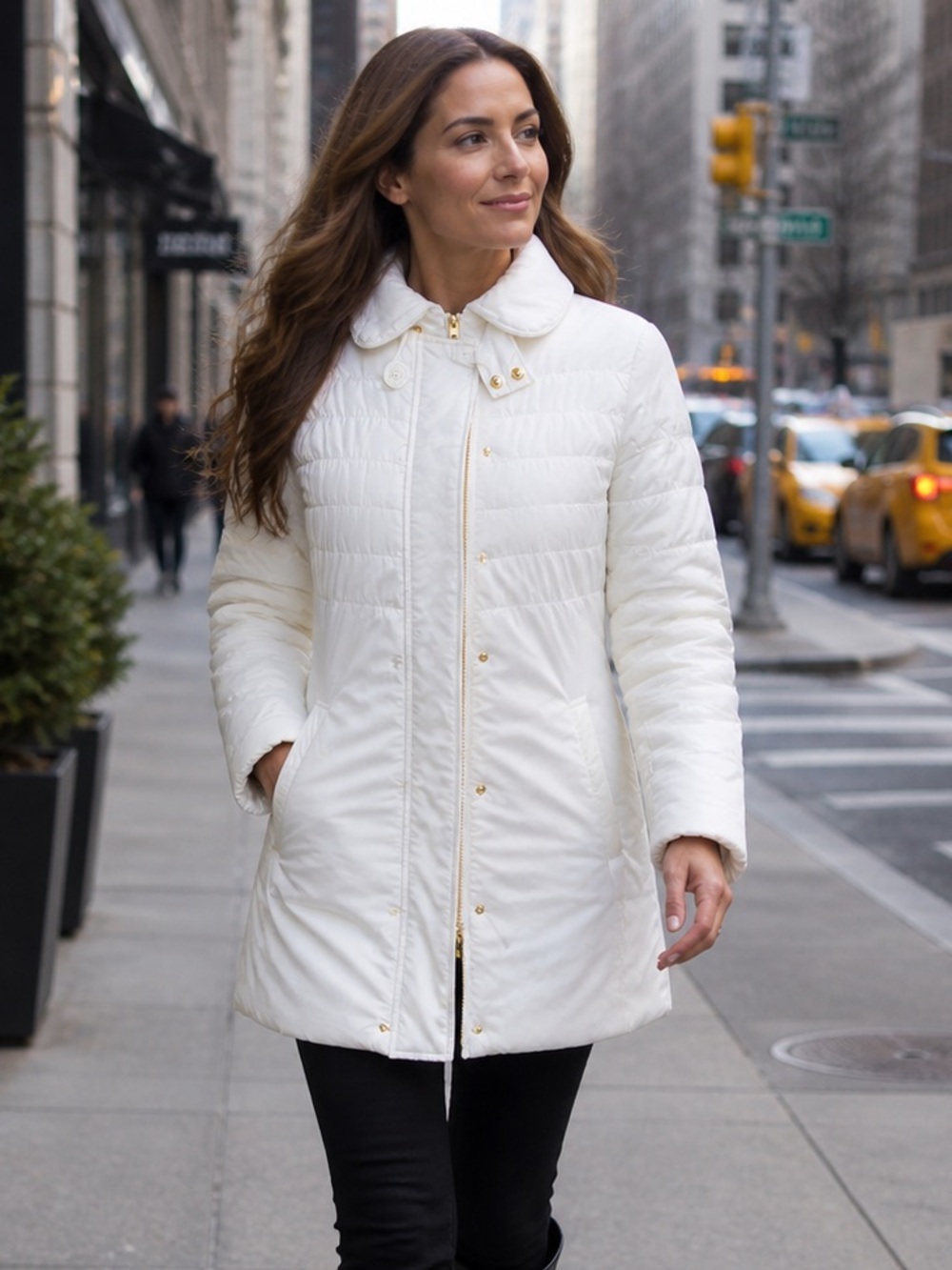 Twisted Heart Vintage White Mid Length Full Zip Warm Puffer Jacket Coat Snow M
